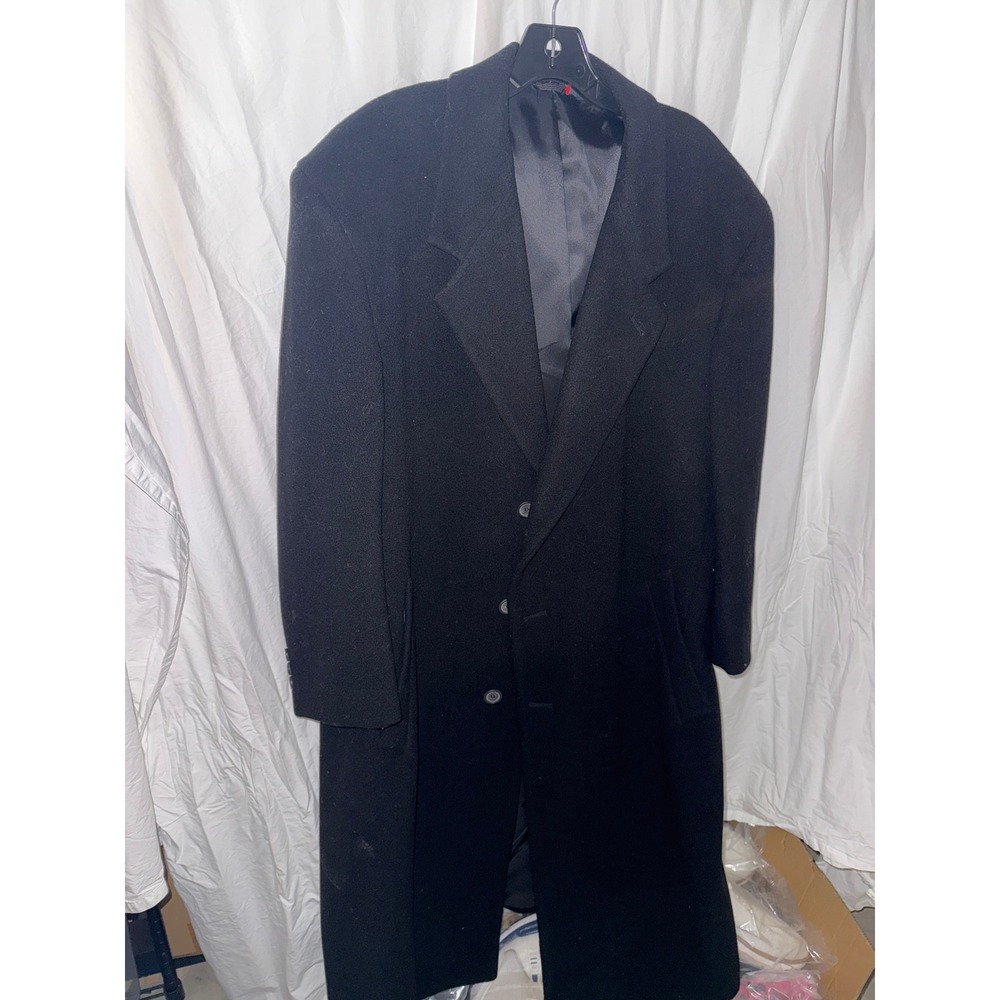London Fog Mens Black Wool Blend Long Overcoat Dress Jacket Trench Coat